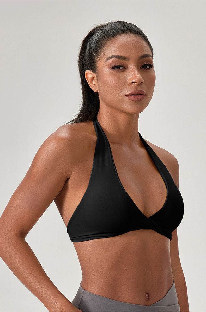 Twist Front Halter Straps Sports Bra -