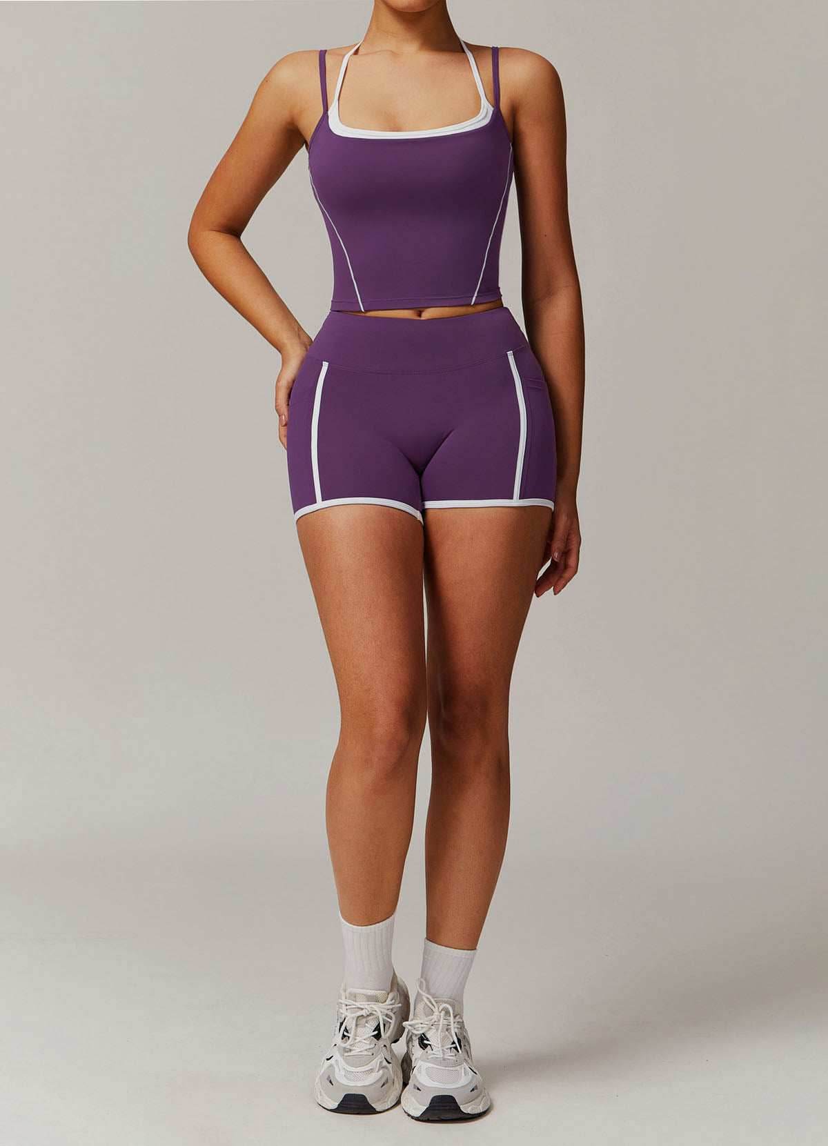 Activewear Set with Double Crossed Tank Tops and Short