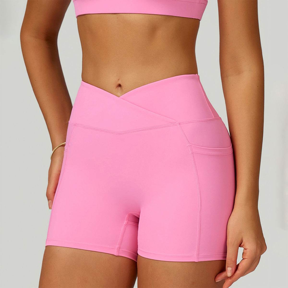 Cross Waist Yoga Shorts with Pockets