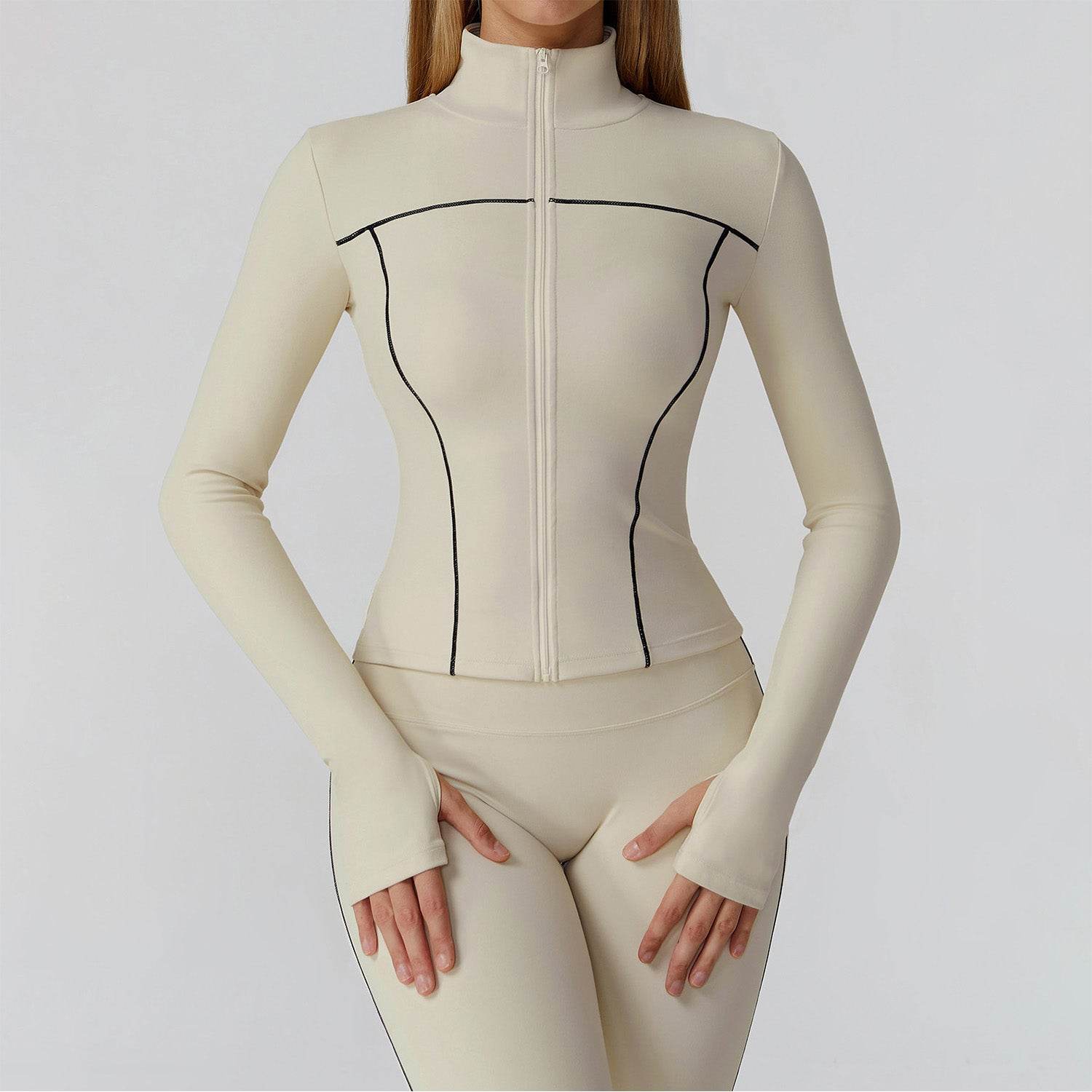 Cropped Running Jacket Slim Fit Athletic Top with Thumb Hole