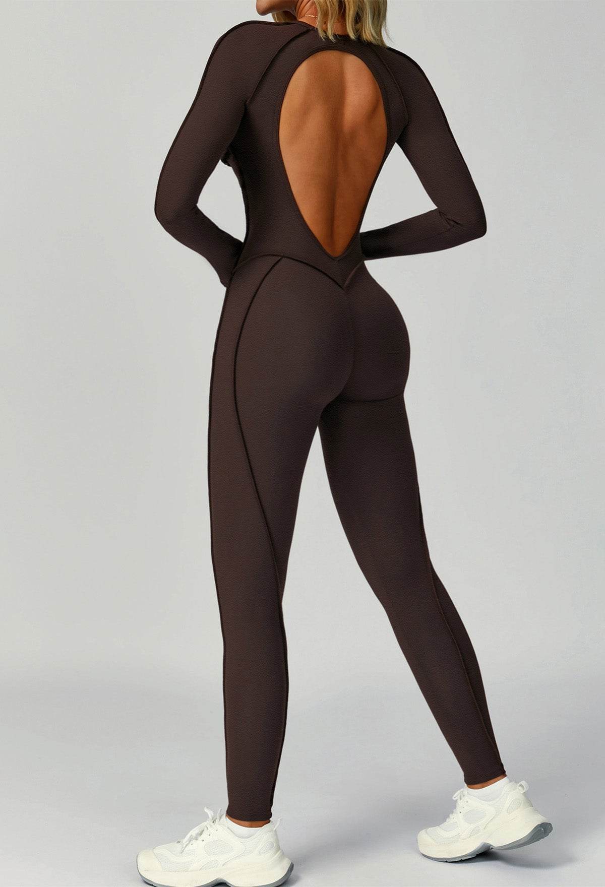 Long Sleeve Backless Yoga One Piece Jumpsuits -