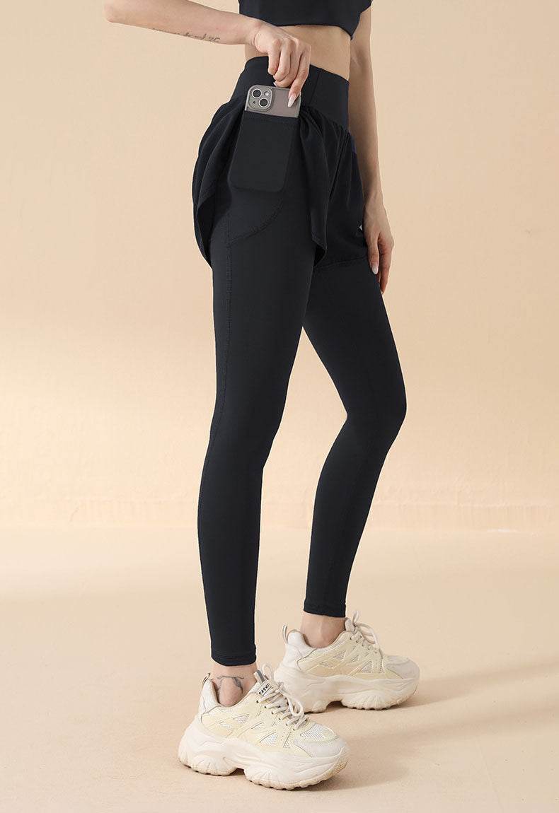 Fake Two Piece High Waist Workout Leggings with Shorts