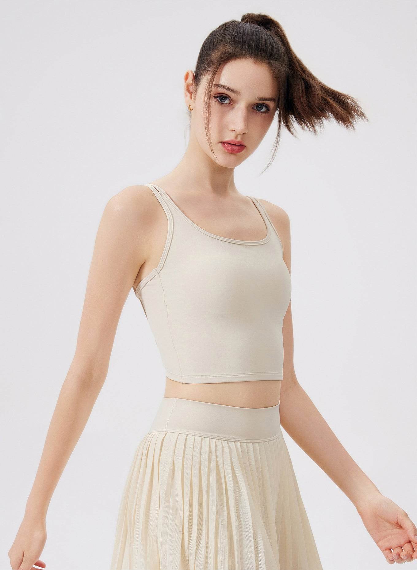 Double Strap Back Butterfly Lace Up Tank Tops with Chest Pad