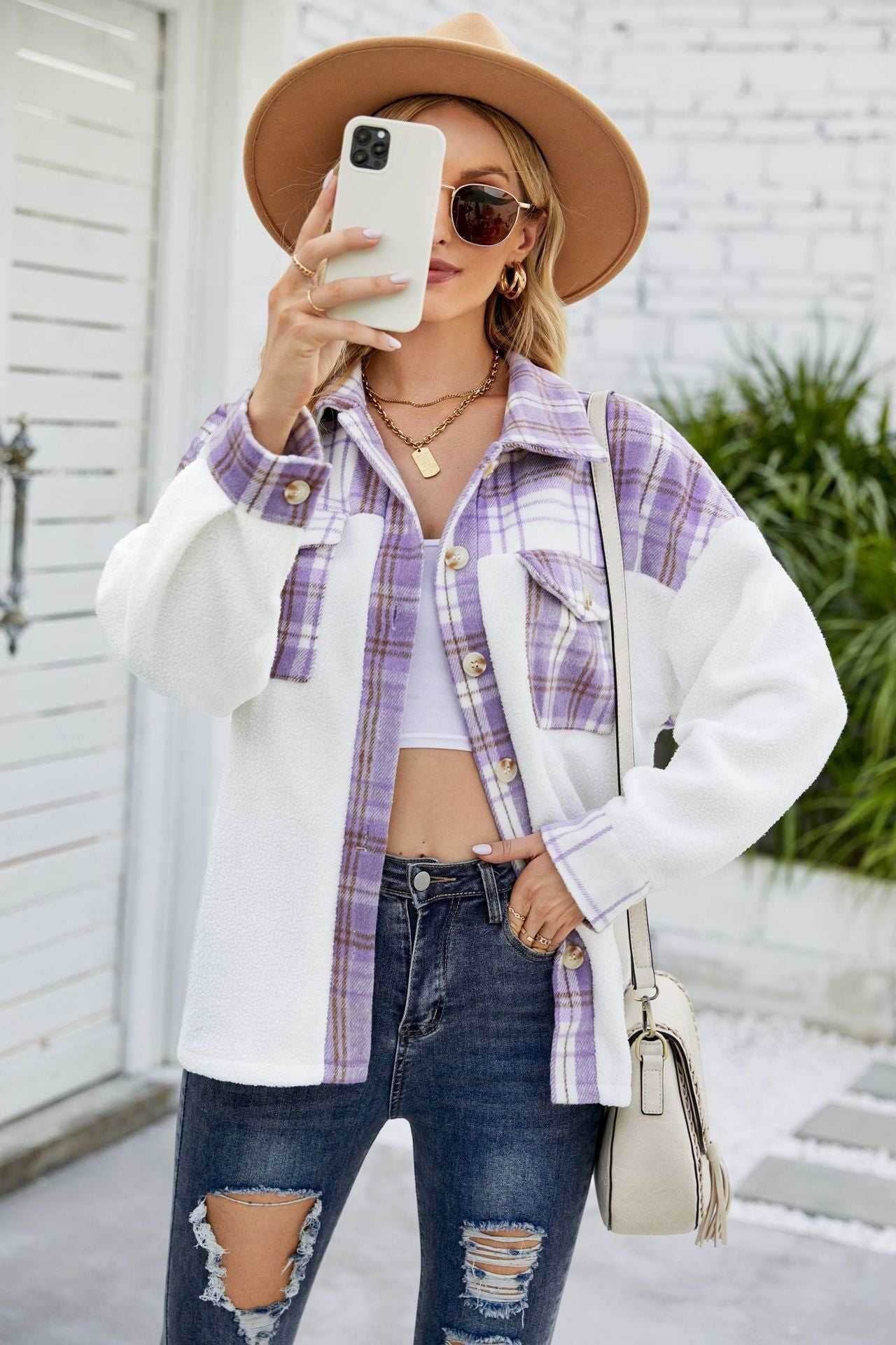Patchwork Plaid Plush Jacket