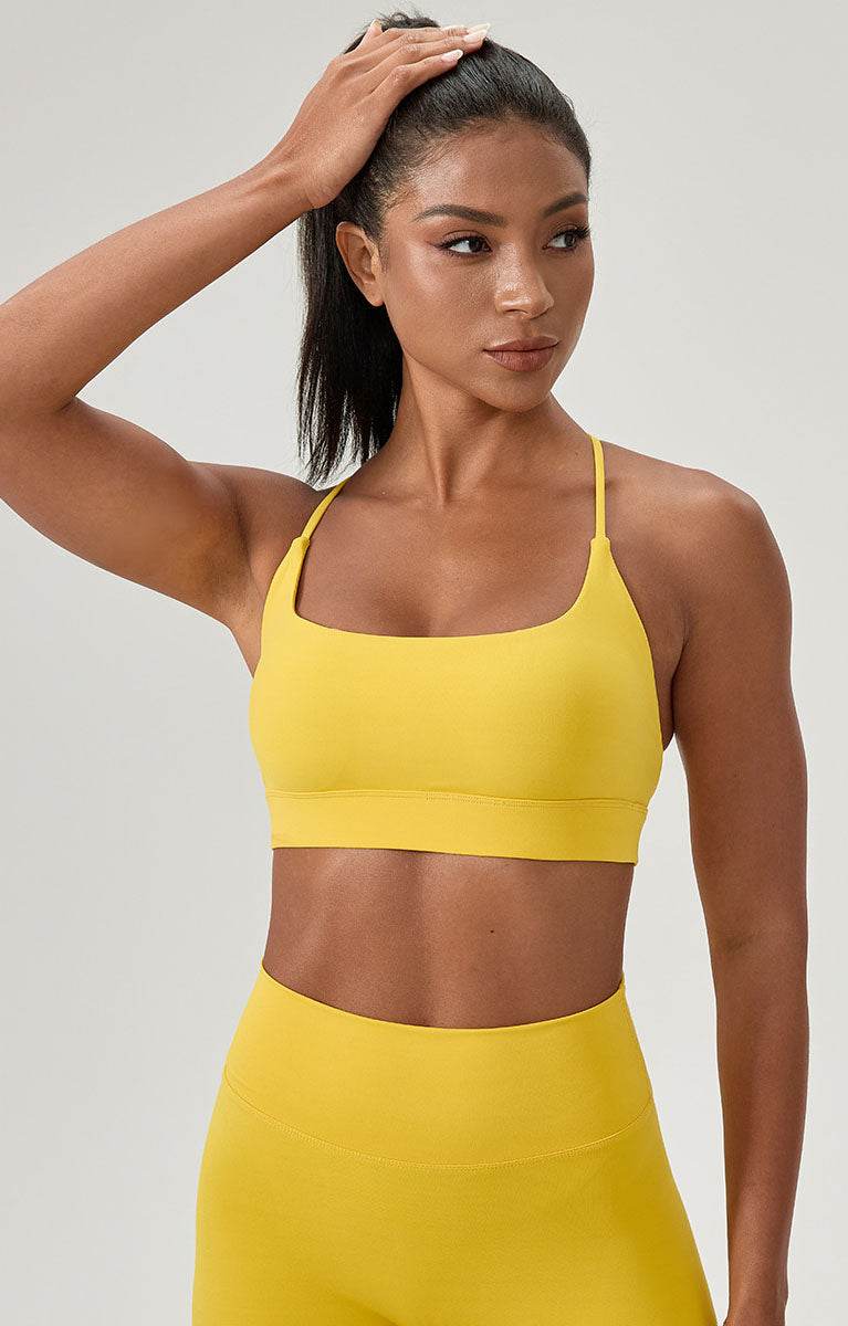 Cross Spaghetti Straps Sports Bra with Chest Pad - Yellow