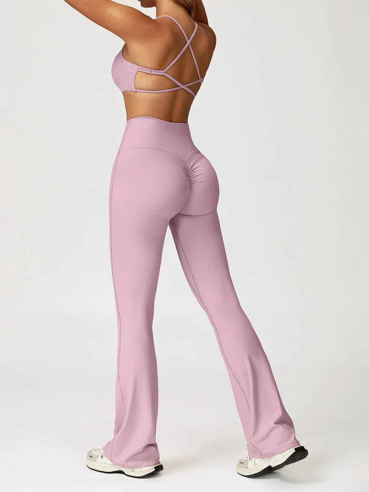 Activewear Sets with Cross Back Sports Bra and Flared Pant -