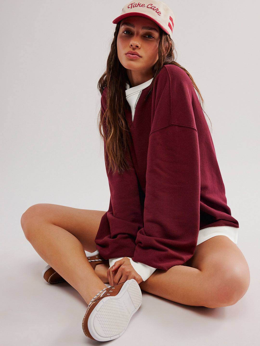 Oversized Color Block Long Sleeve Sweatshirt