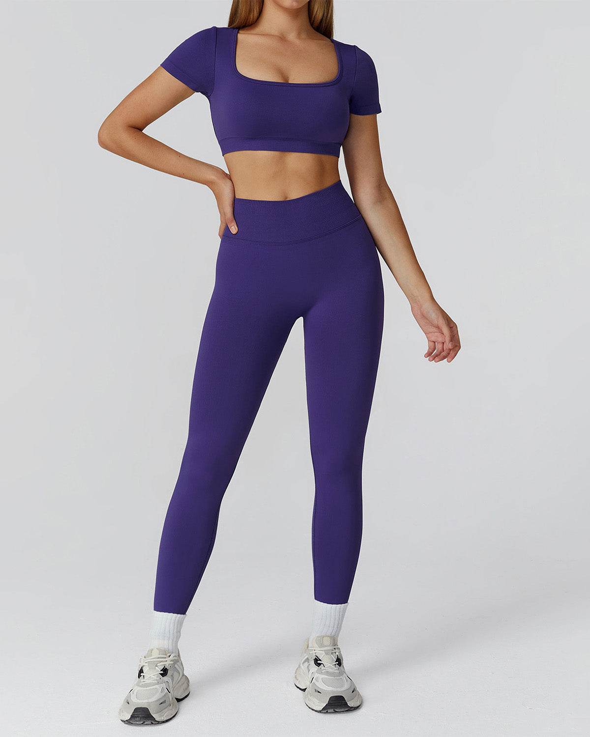 Athletic Wear with Short Sleeve Crop Top and Legging