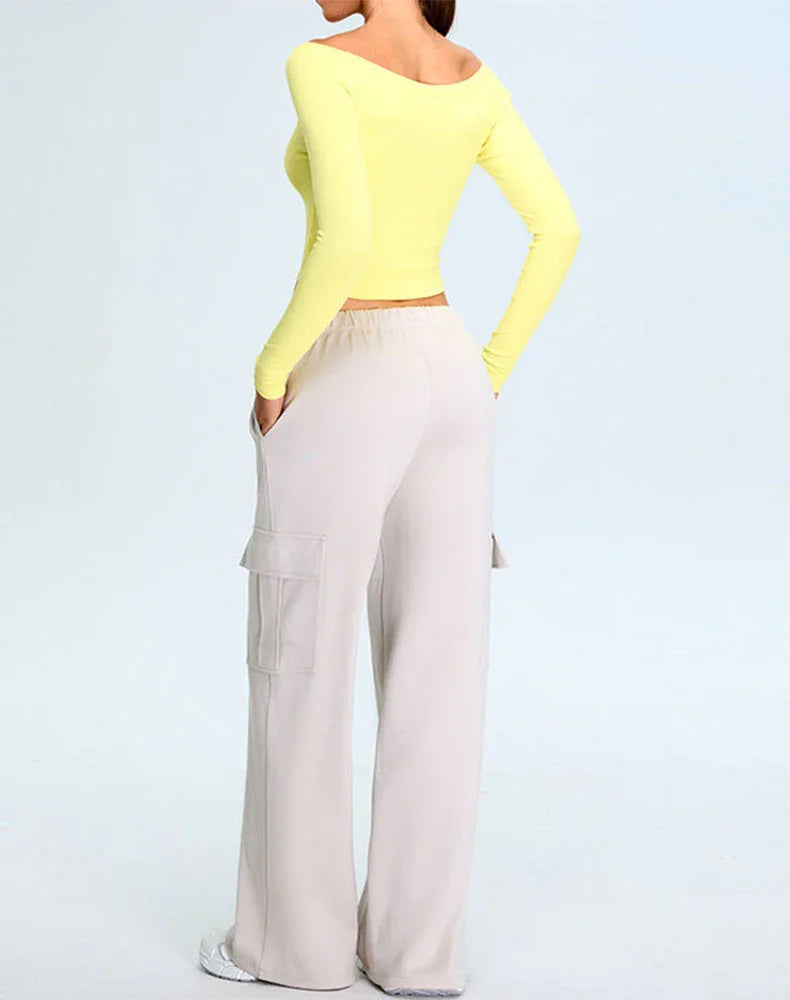 Activewear Set with Off-Shoulder Top and Sweatpant