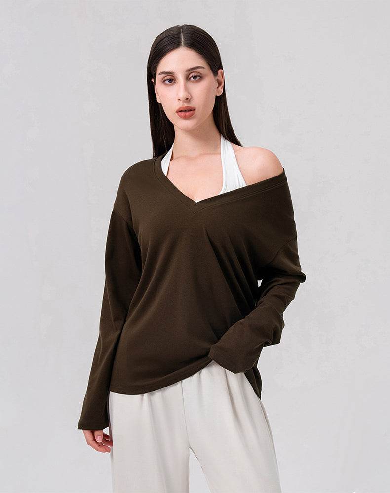 Loose V Neck Loose Long Sleeves T-Shirts Casual Yoga Tops