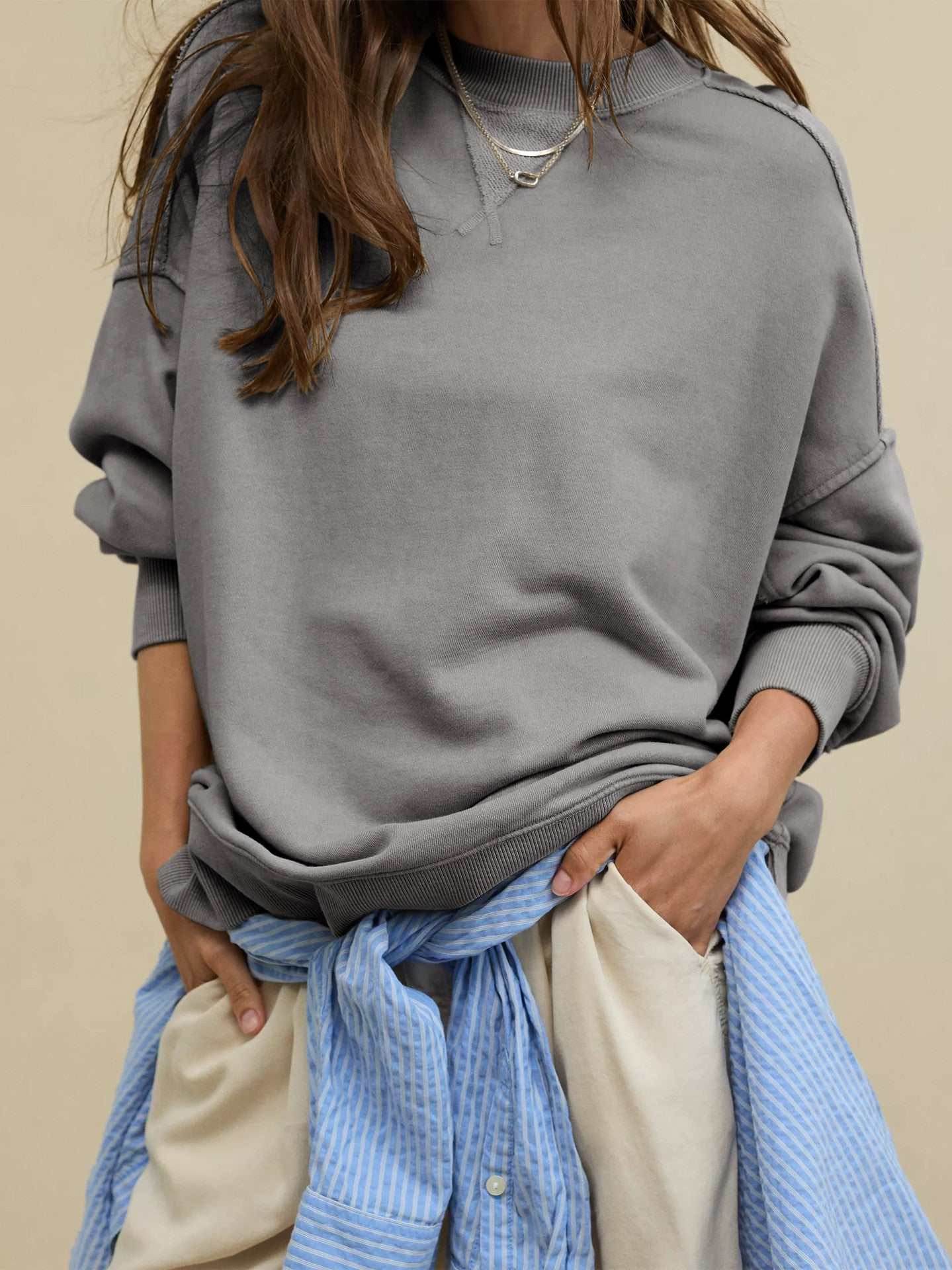 Long Sleeve Loose Crew Neck Sweatshirts