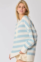 Long Sleeve Button Striped Pullover Sweater