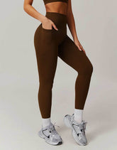 Solid High Waist Yoga Leggings with Pockets
