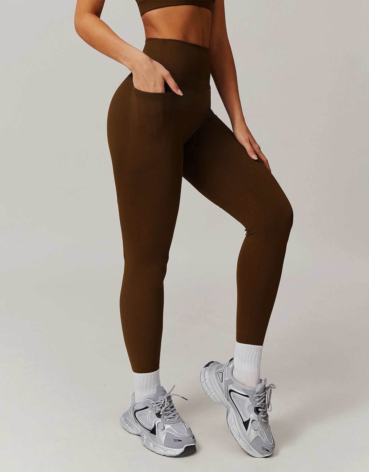 Solid High Waist Yoga Leggings with Pockets