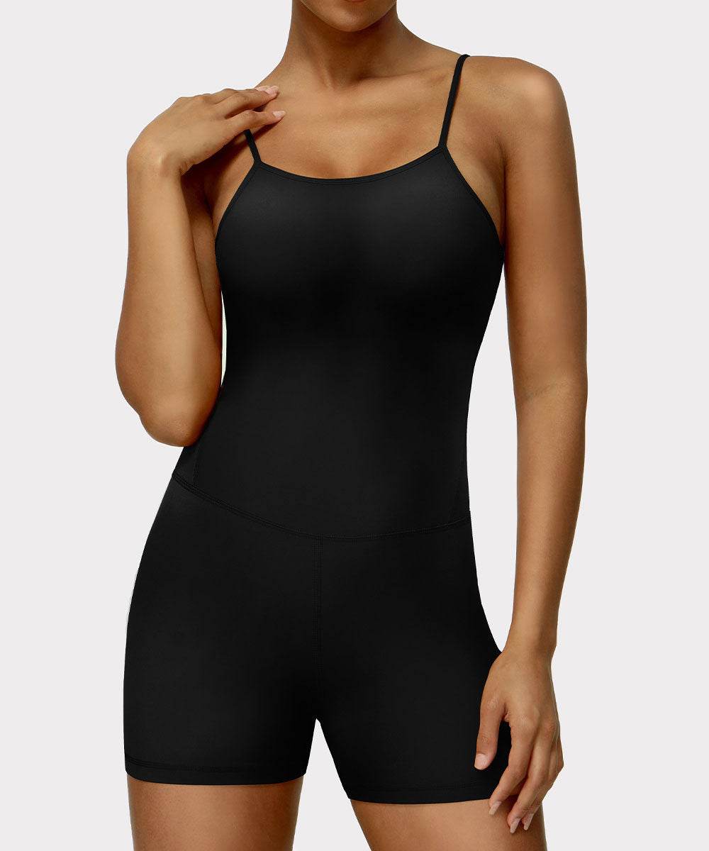 Crossover Back One Piece Yoga Bodysuit with Removable Pads