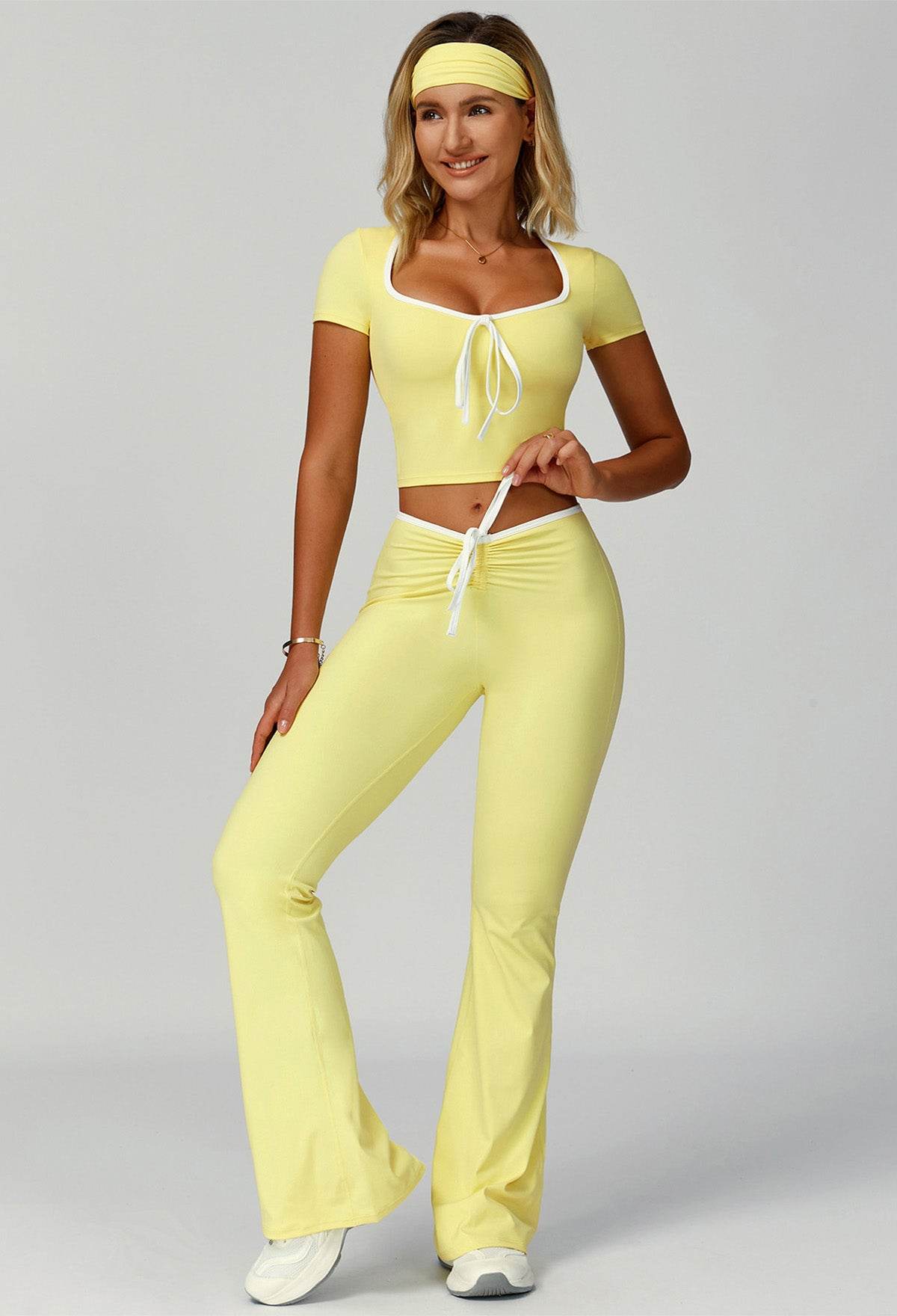 3 Pieces Activewear Set with Headband, Crop Top and Pant