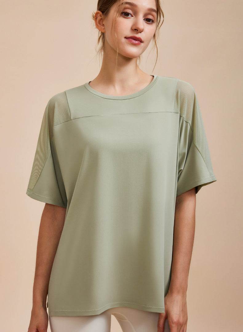 Mesh Splicing Short Sleeved Sports Loose T-Shirt