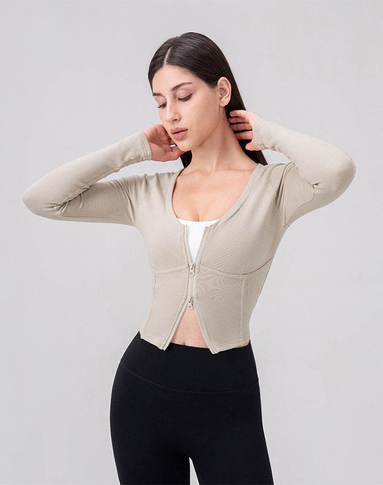 Zip Up Crop Tops Long Sleeve Casual Sweatshirt