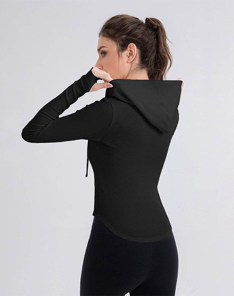 Cropped Zip Up Hoodie Long Sleeve Slim Crop Tops