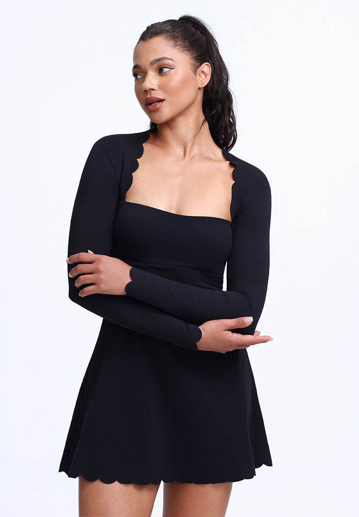 Scalloped Wavy Edge Long Sleeve Tennis Dress