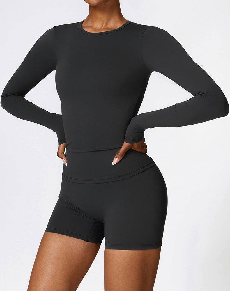 Athletic Wear with Long Sleeve Slim Fit T-Shirt and Short