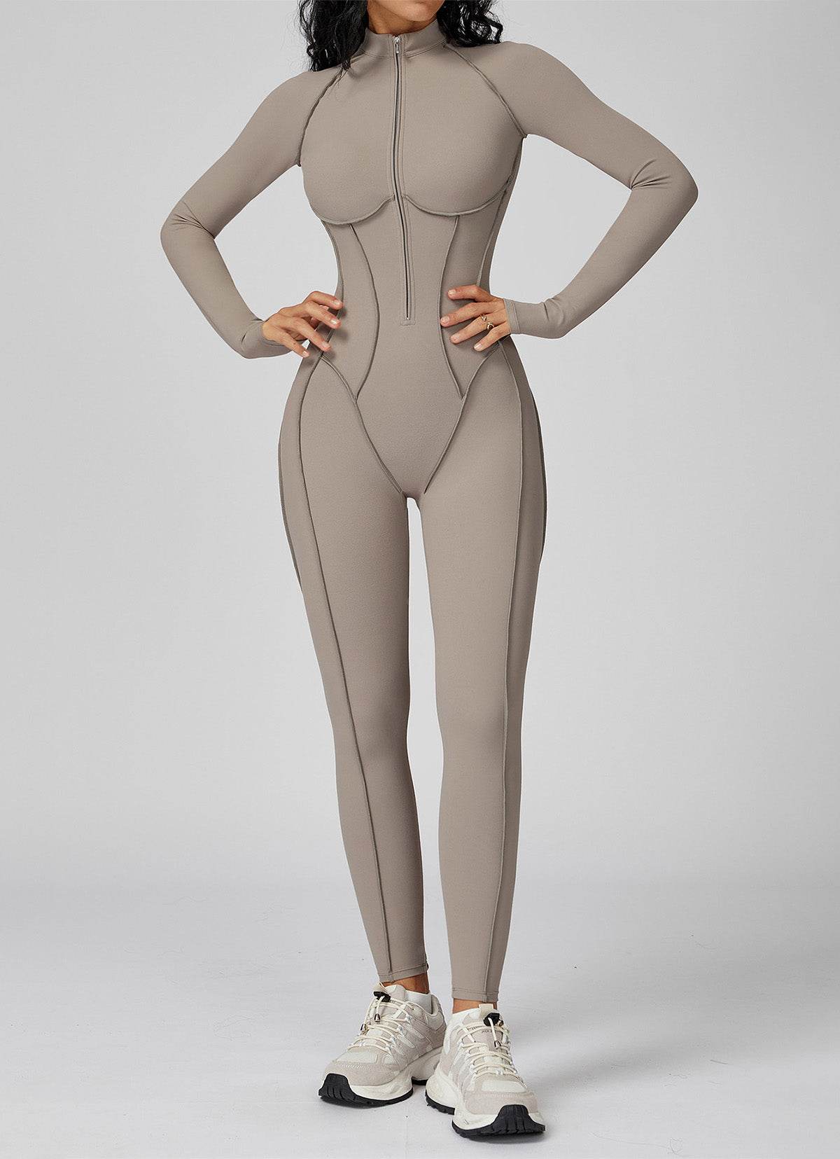 Long Sleeve Zip Front Sport Jumpsuits One Yoga Rompers