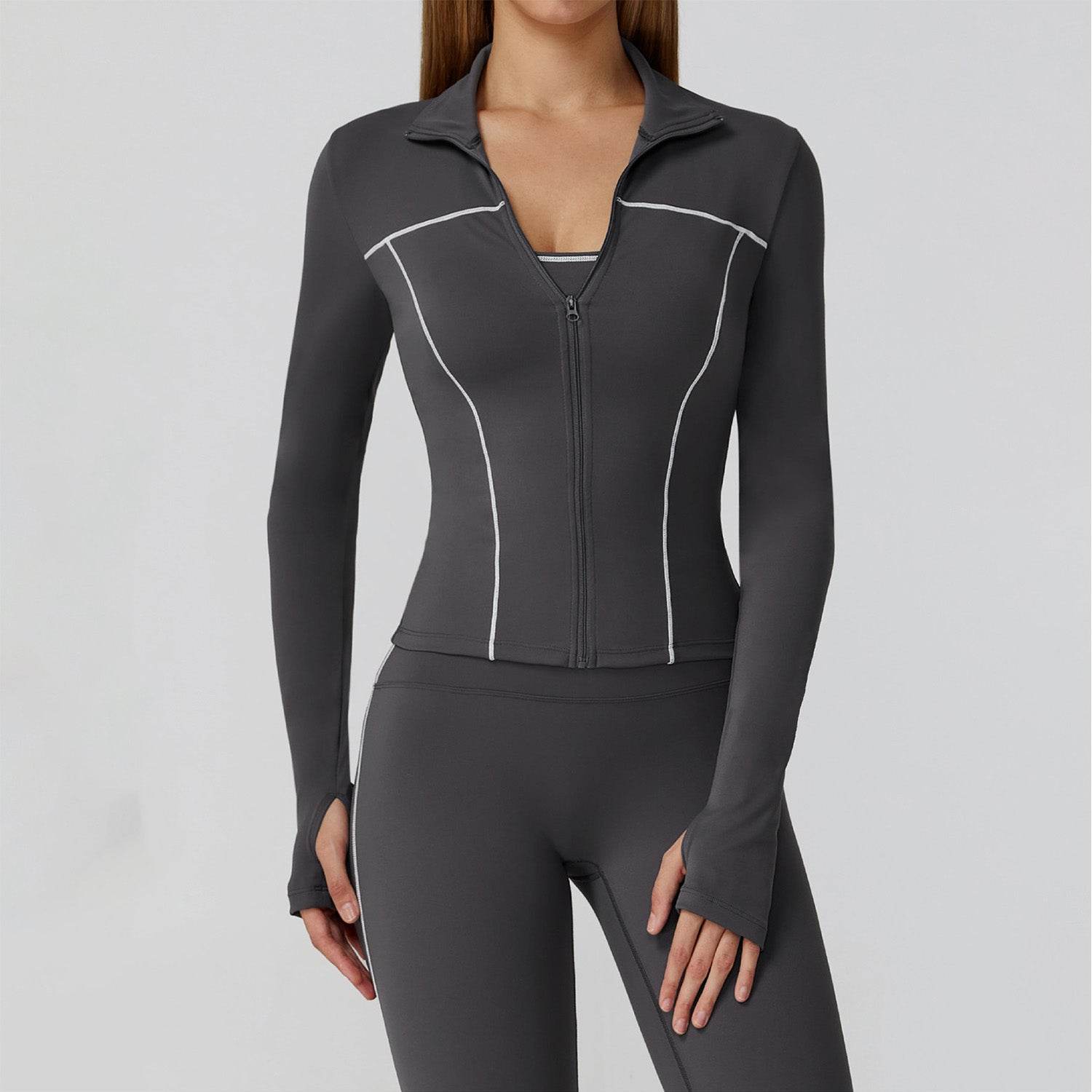 Cropped Running Jacket Slim Fit Athletic Top with Thumb Hole