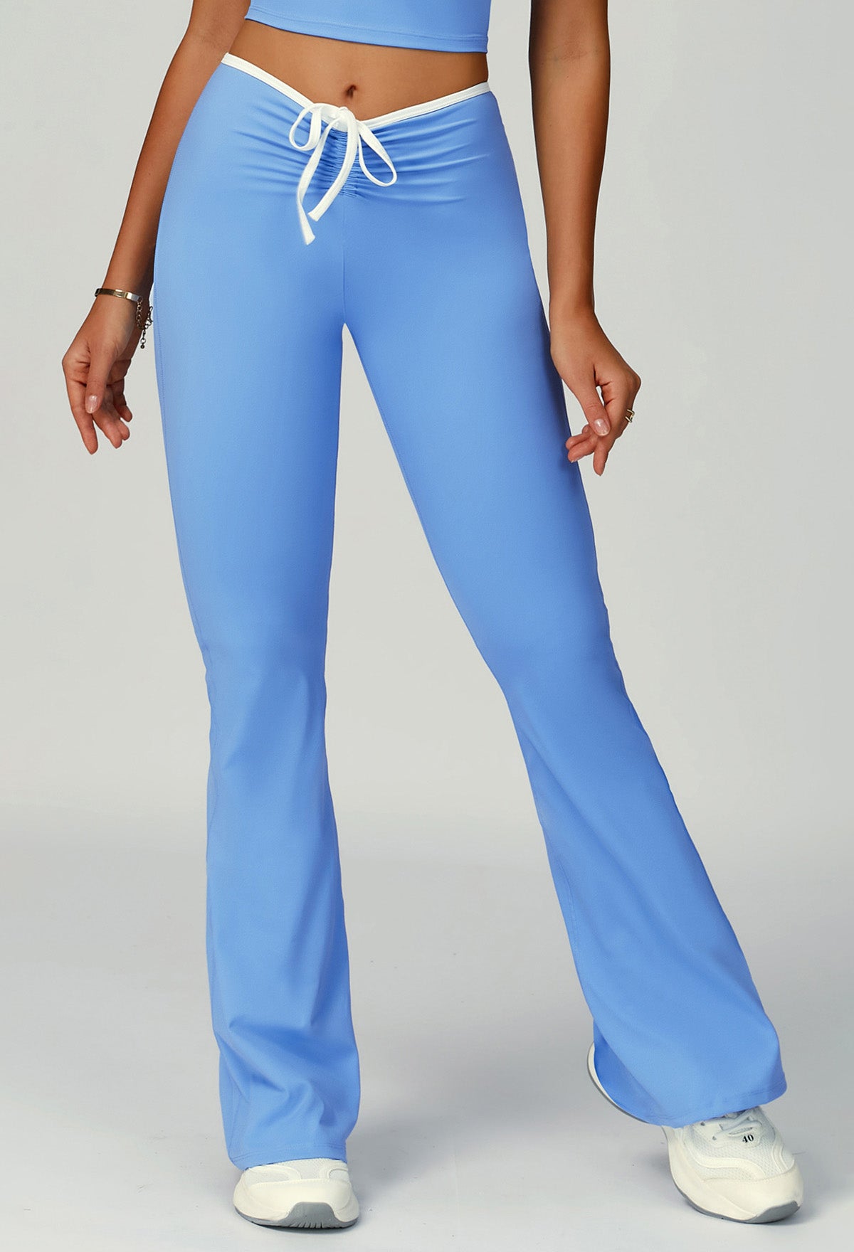 Color Block Flare Pants with Drawstring Waist