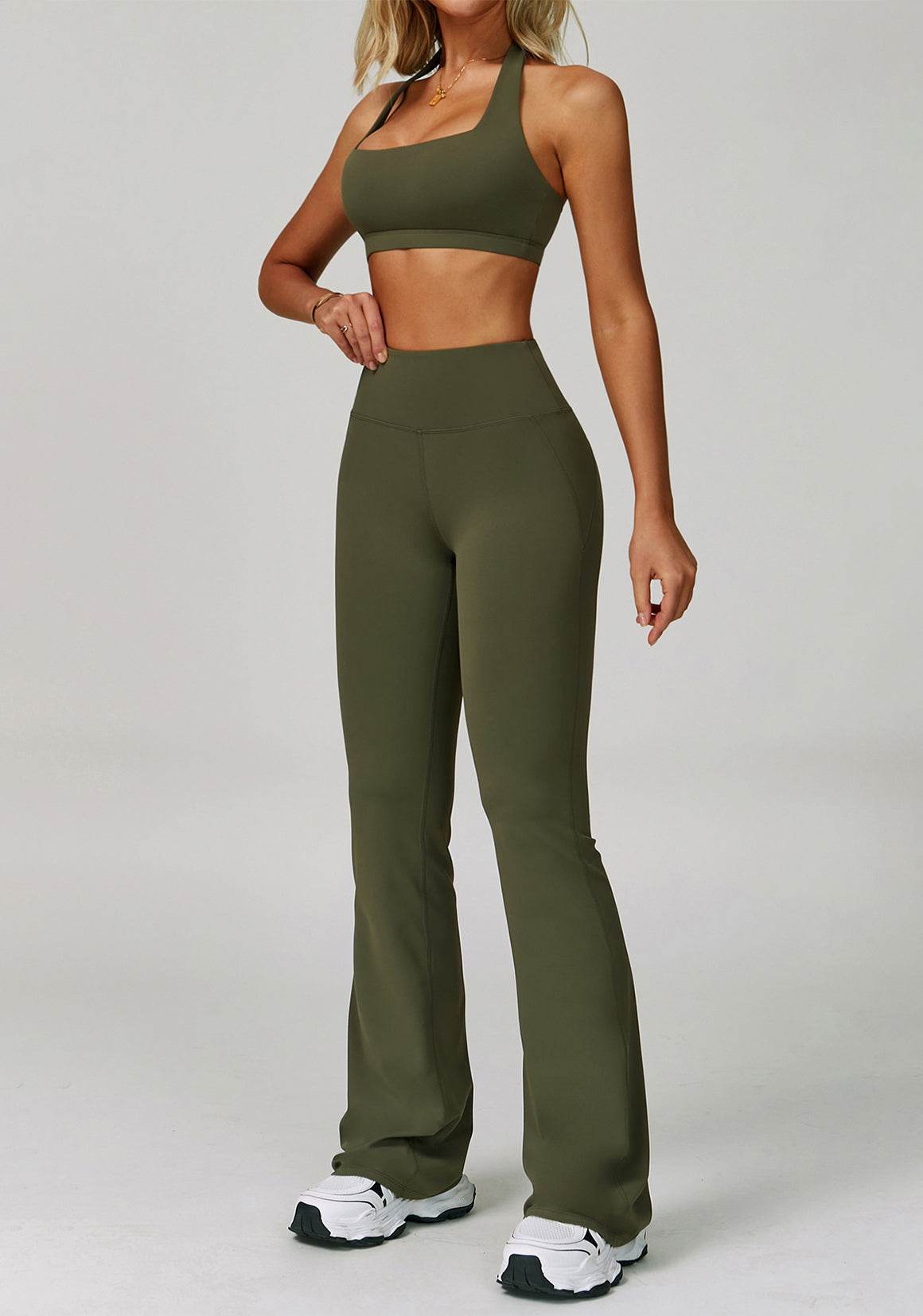 Activewear Set with Halter Sports Bra and Flared Pant