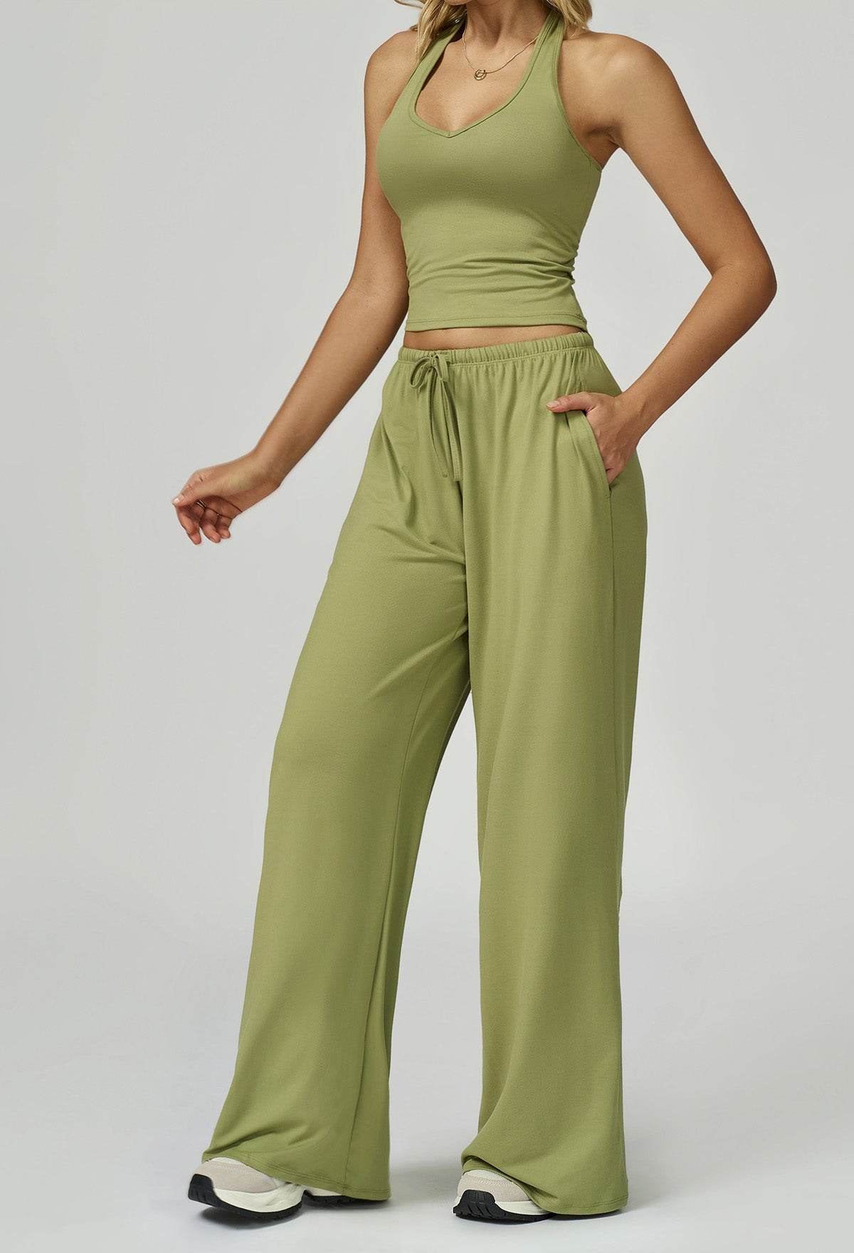 Activewear Wear with Tank Top and Wide Leg Lounge Pants -