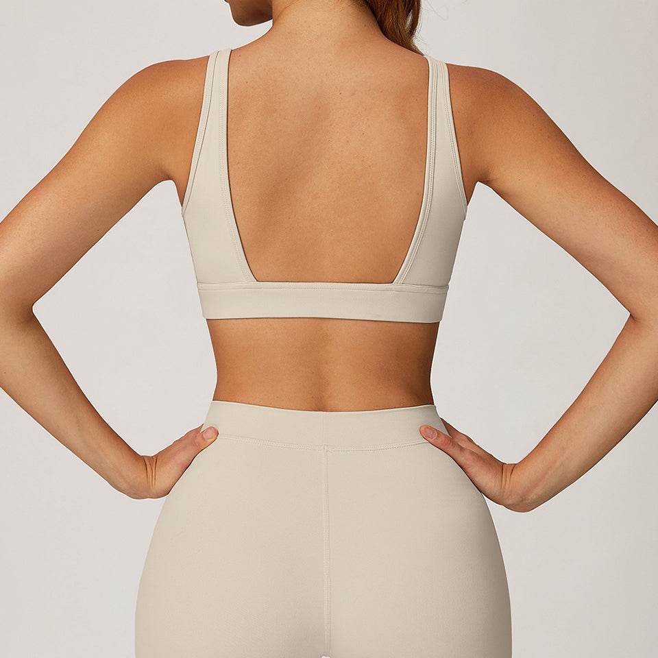Deep V-Neck Sports Bra with Removable Bra Pad