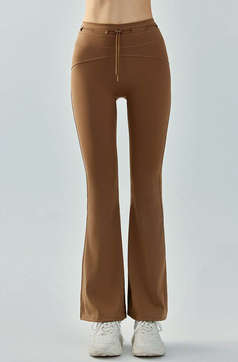 High Waist Athletic Flare Pants Yoga Trouser with Drawstring - Cocoa