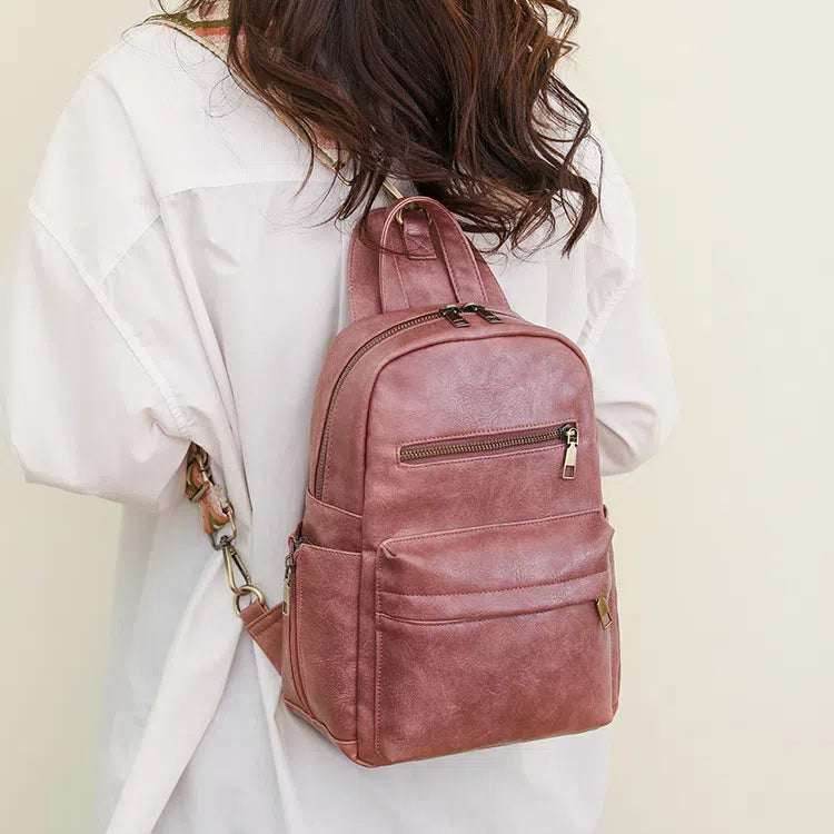 Retro Solid Color PU Leather Backpack