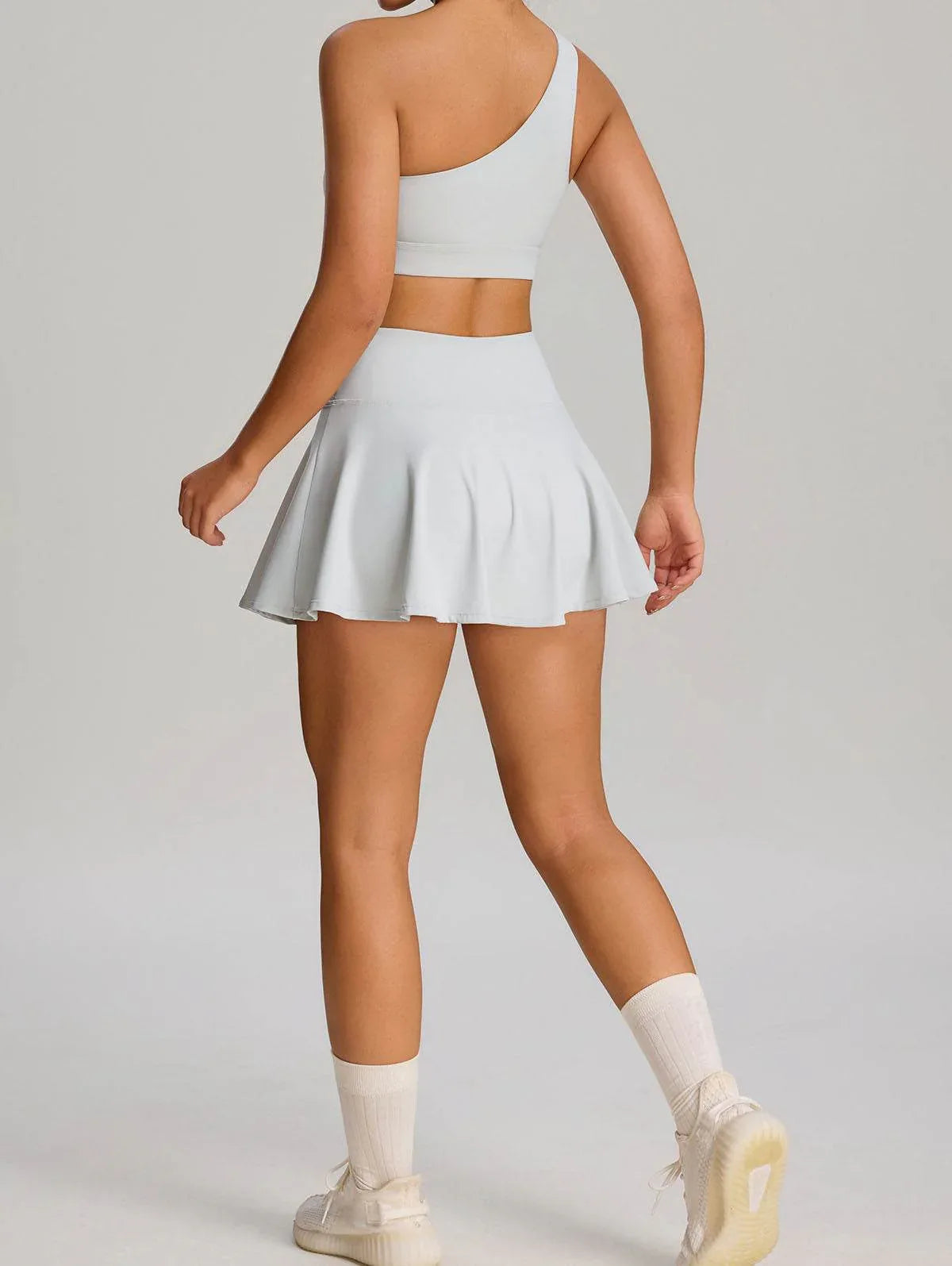 Sport Wear Set with One Shoulder Strap Bra and Skirt -