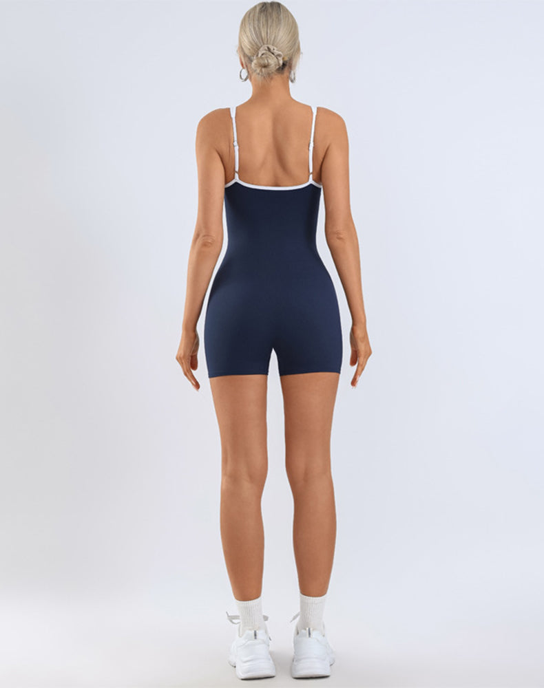 Adjustable Strap Romper Color Blocking Shorts Jumpsuit