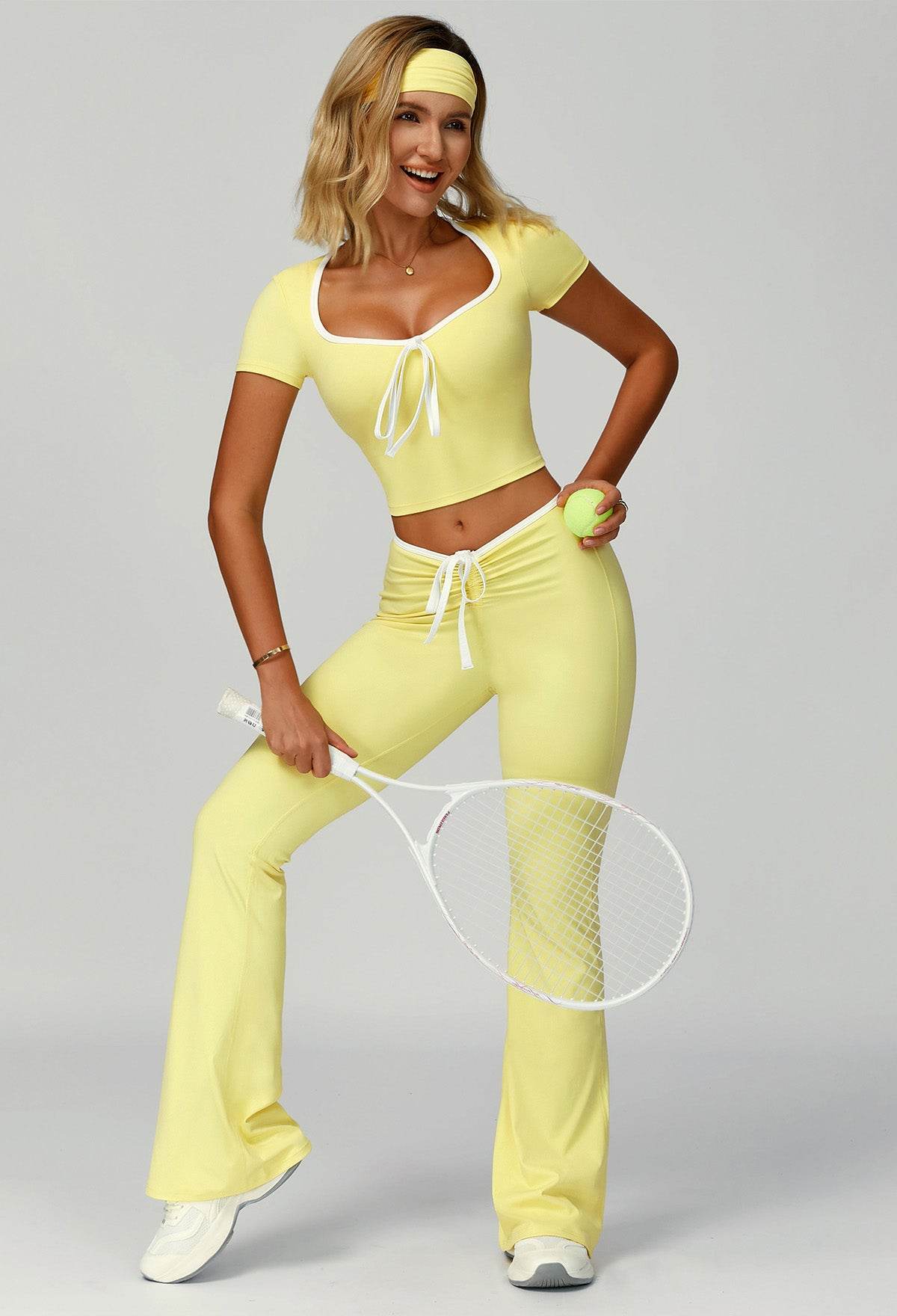 3 Pieces Activewear Set with Headband, Crop Top and Pant