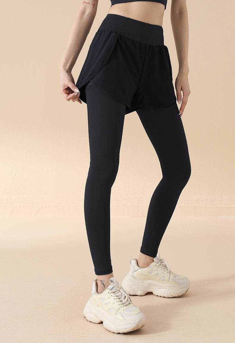 Fake Two Piece High Waist Workout Leggings with Shorts