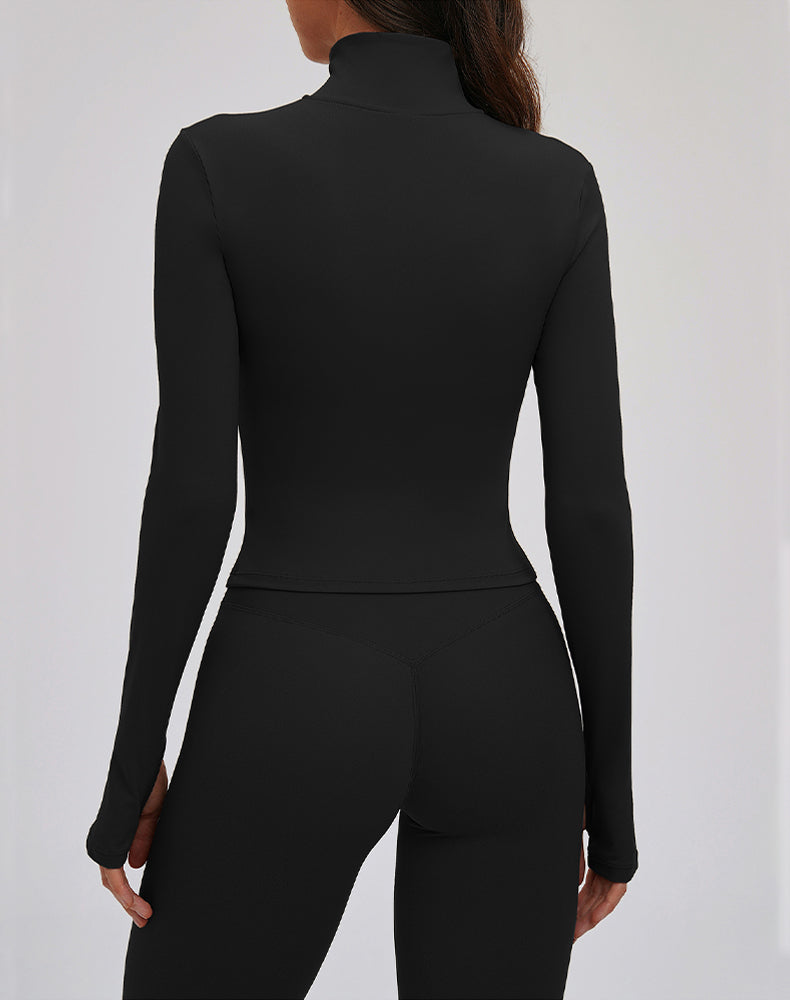 Cropped Jacket Zip Slim Fit Athletic Tops with Thumb Holes