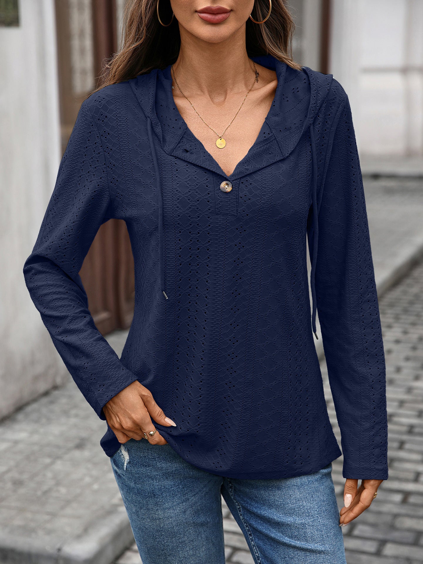 Long Sleeve Fall Drawstring Shirts Hooded Sweatshirt