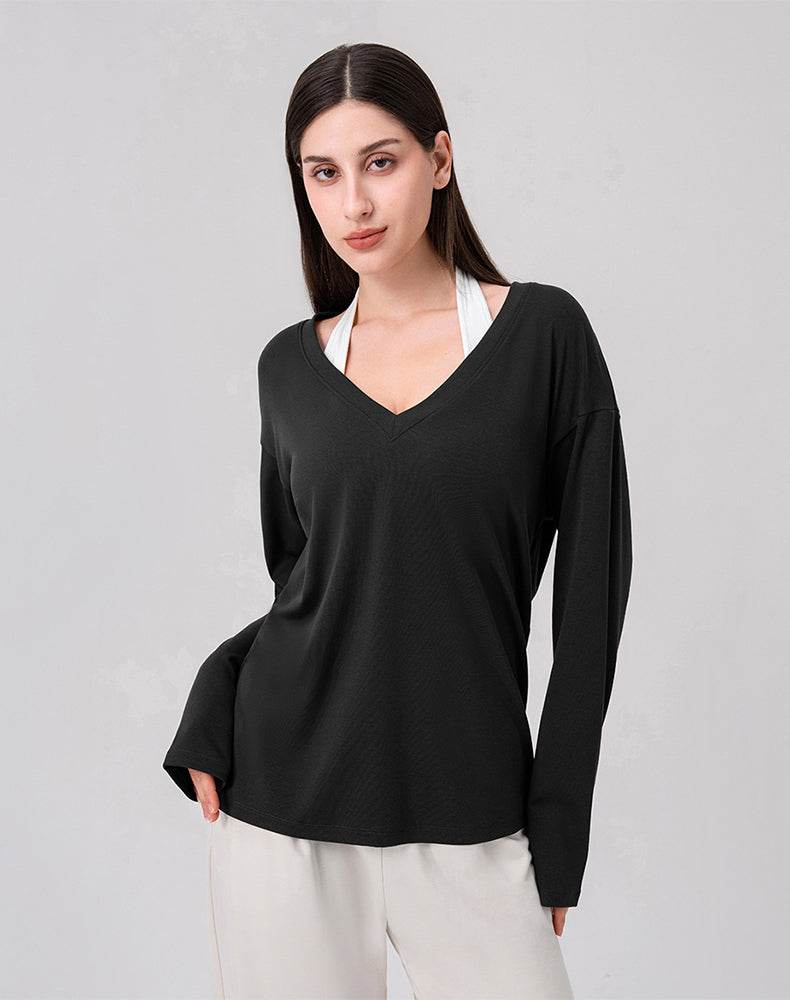 Loose V Neck Loose Long Sleeves T-Shirts Casual Yoga Tops