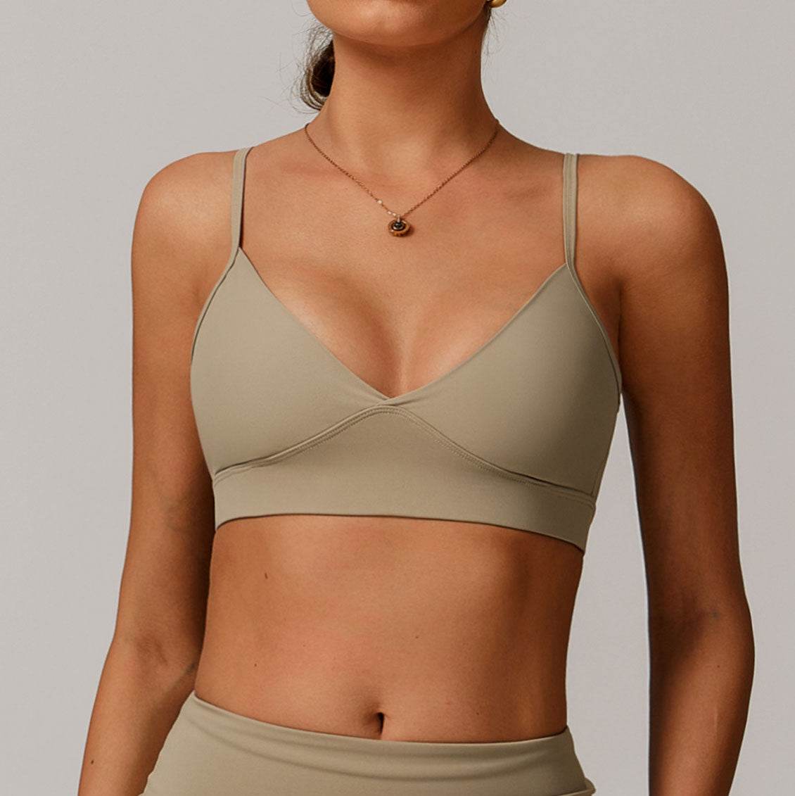 V Neck Sports Bra with Adjustable Spaghetti Straps