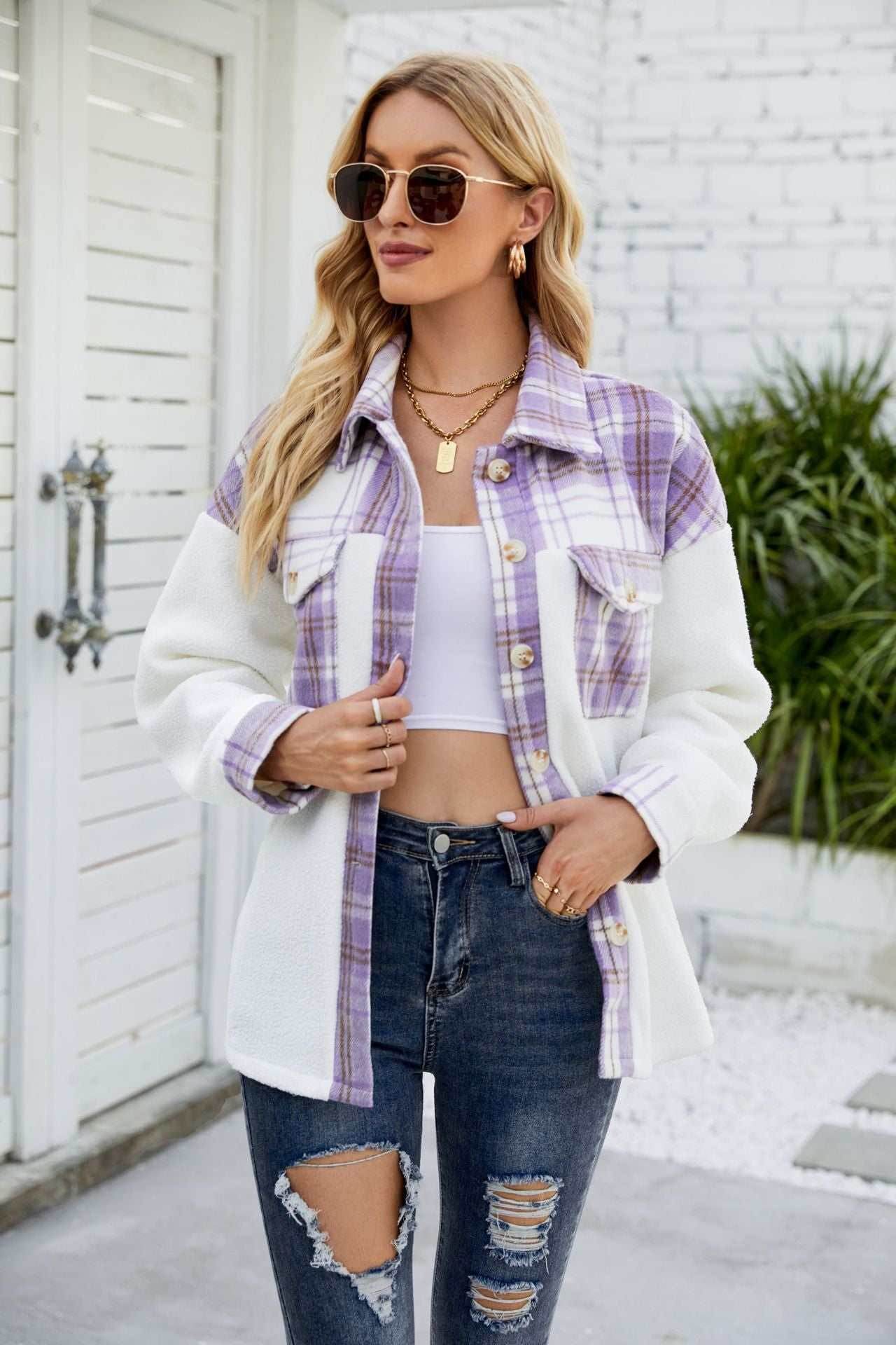 Patchwork Plaid Plush Jacket