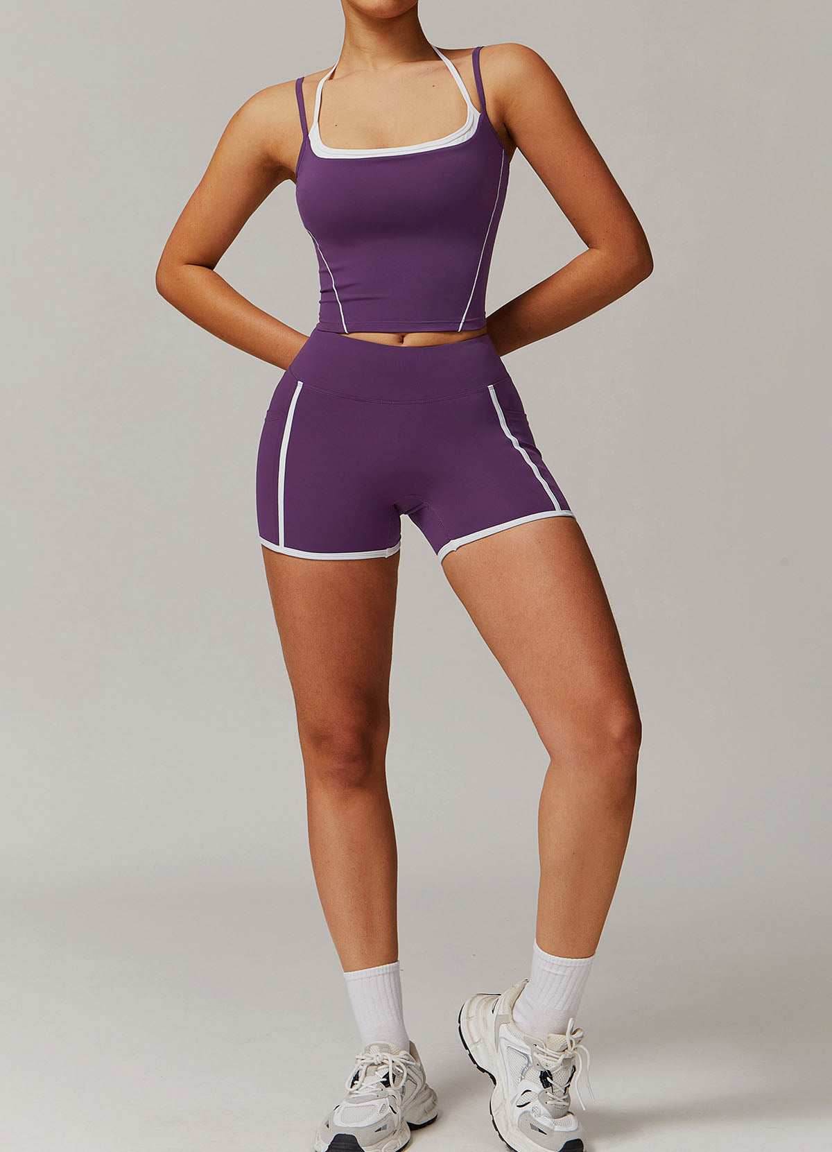 Activewear Set with Double Crossed Tank Tops and Short