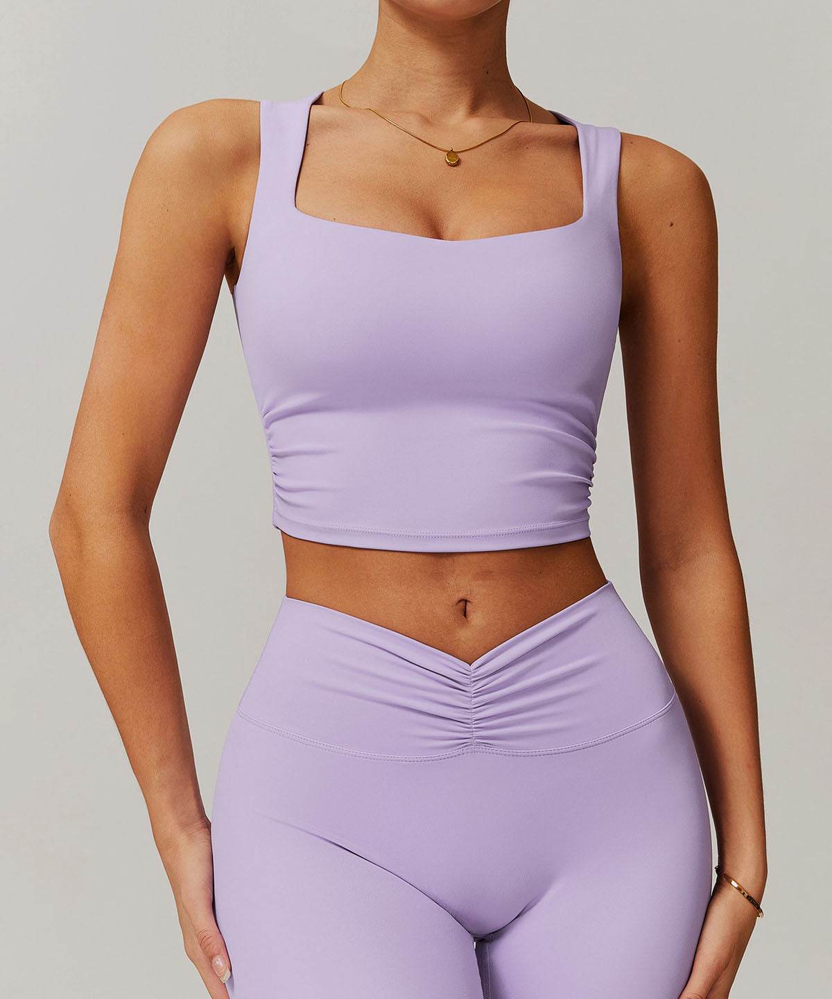 Low Square Neck Cropped Yoga Tank Top - Lavender