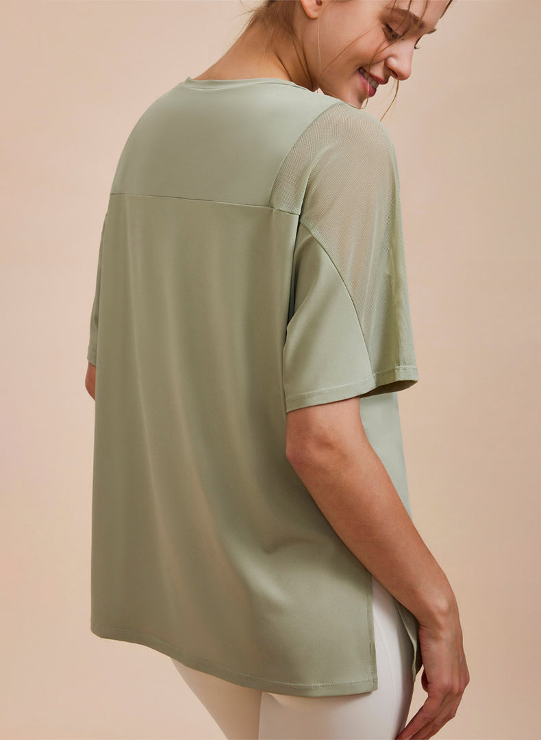 Mesh Splicing Short Sleeved Sports Loose T-Shirt