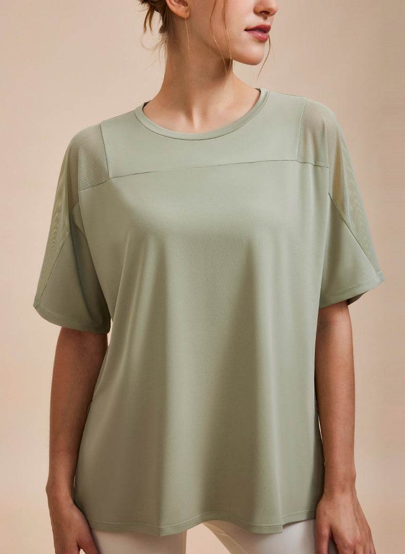 Mesh Splicing Short Sleeved Sports Loose T-Shirt