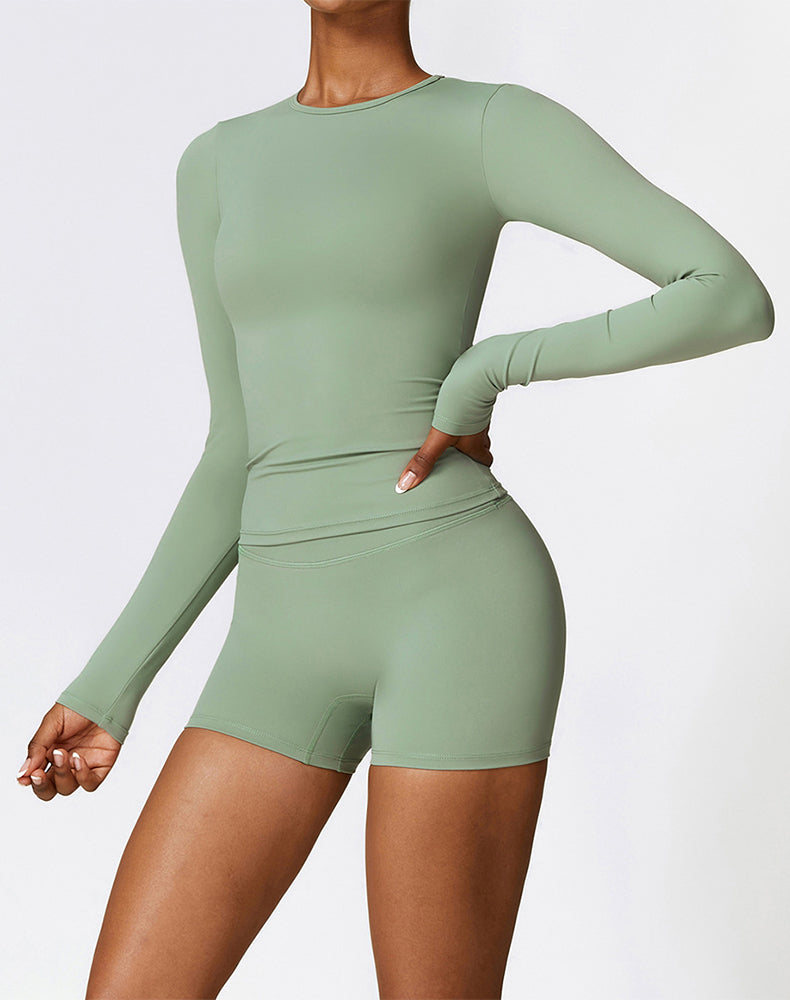 Athletic Wear with Long Sleeve Slim Fit T-Shirt and Short