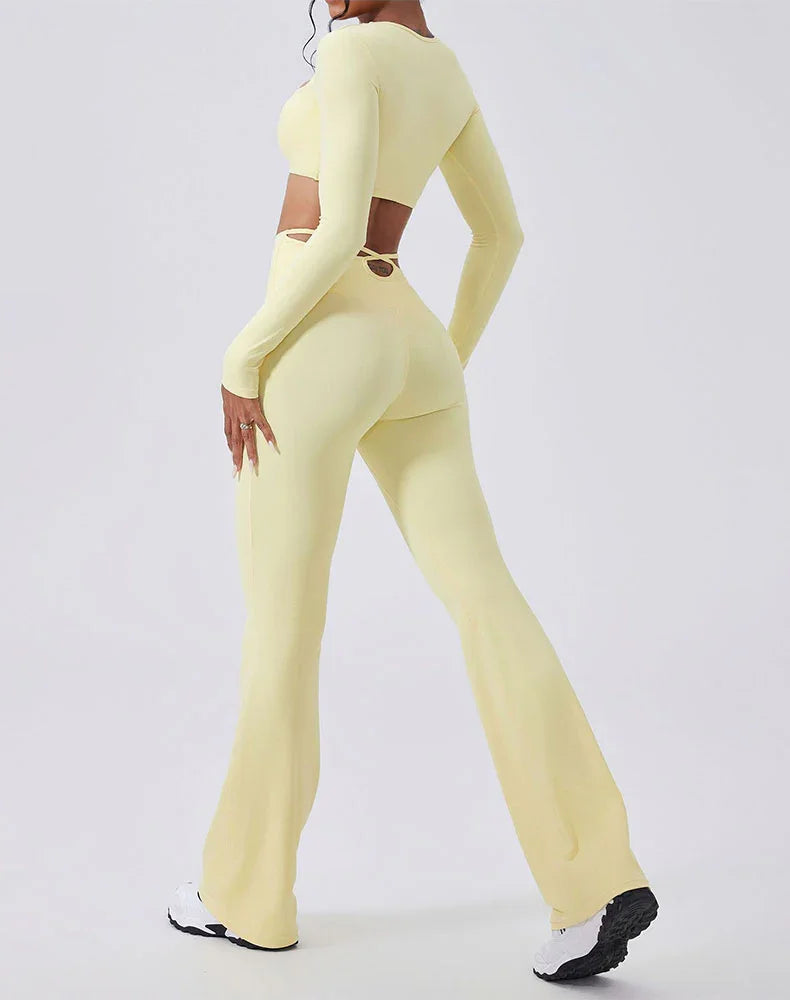 Activewear Set with crisscross thin strap Top and Flare Pant