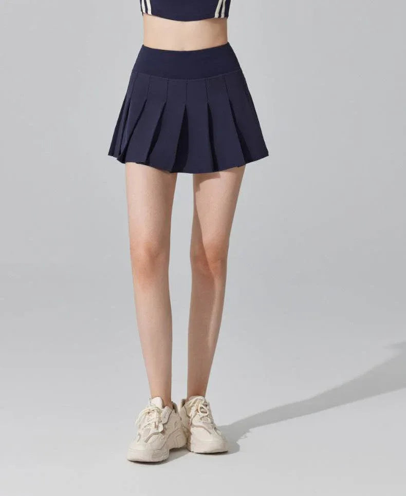 Pleated Tennis Mini Skirt with Shorts and Pockets -