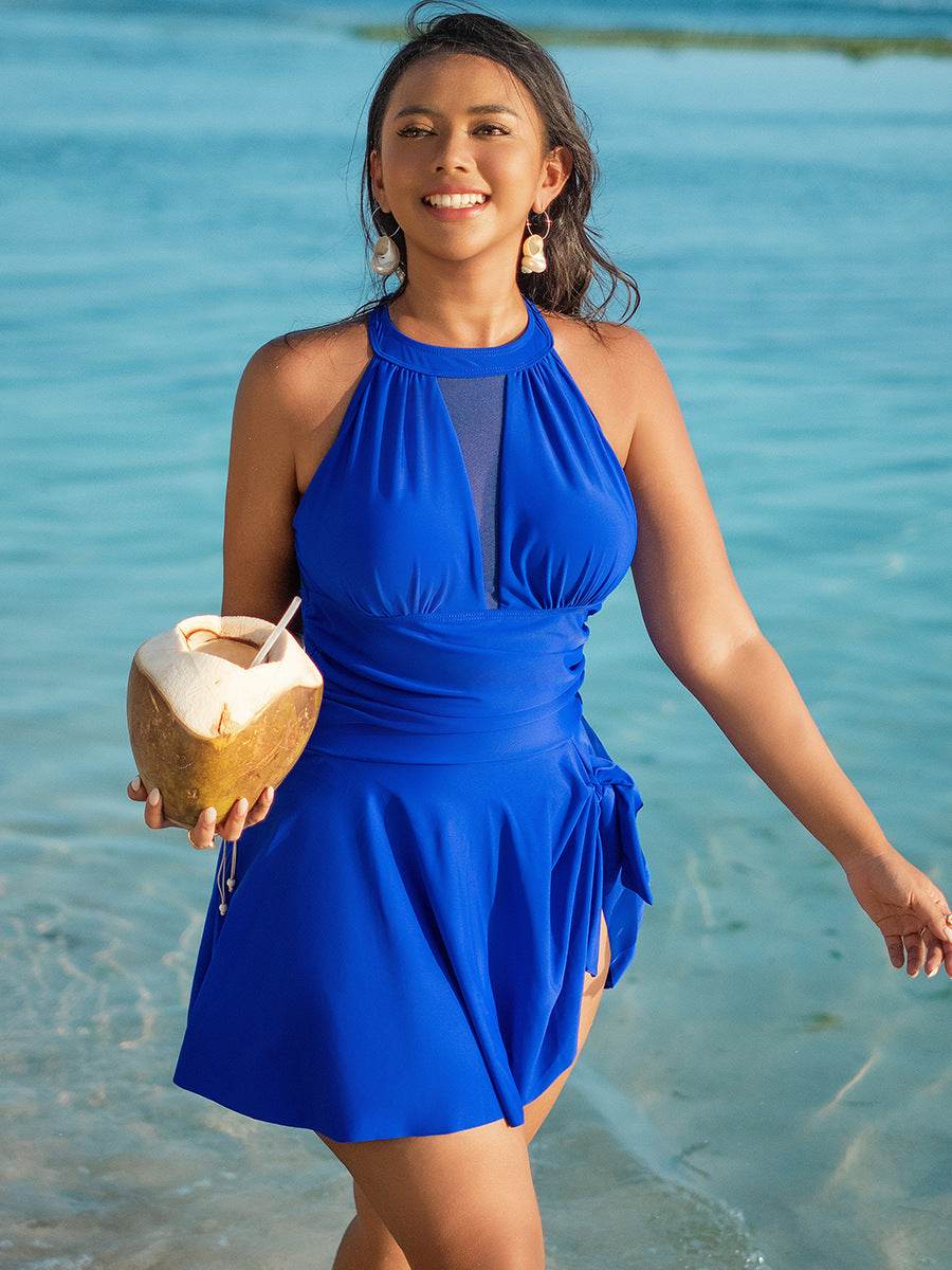 Plus Size Halter Cutout One Piece Swim Dress